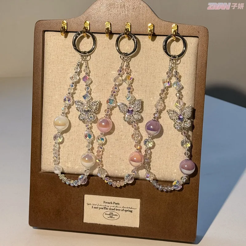 

Сверхмощный цепочка для телефона с кристаллами и бабочками, анти-потерянный брелок для женщин, брелок со стразами и бриллиантами для кошелька, ключи от машины