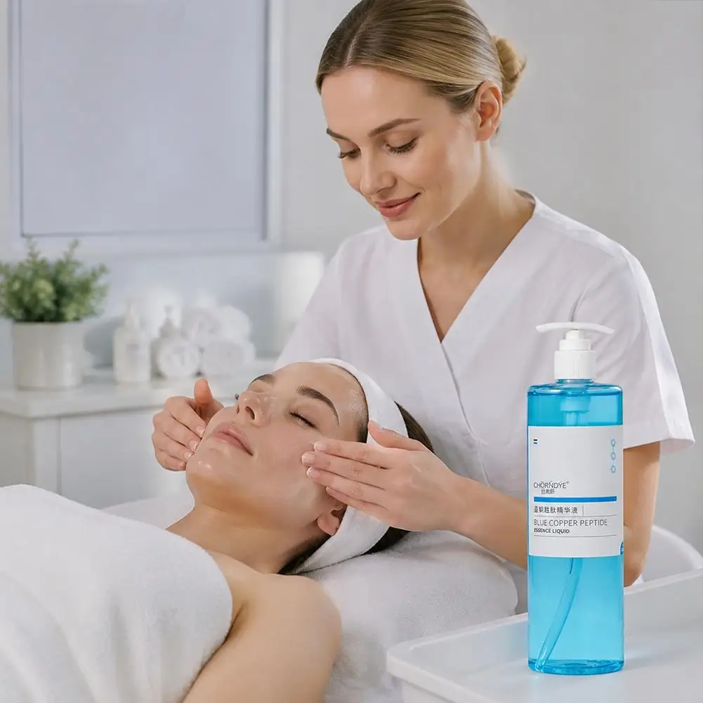Blue Copper Peptide Essence 500ml Firming Wrinkle Reduction Deep Hydration Smoothing Brightening Face Serum Hot Sale