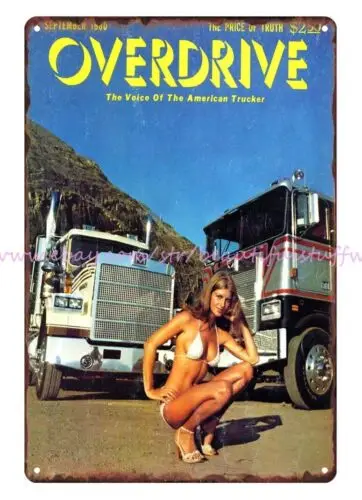 1980 Overdrive calendar girl metal tin sign metal dorm  room  wall plaque