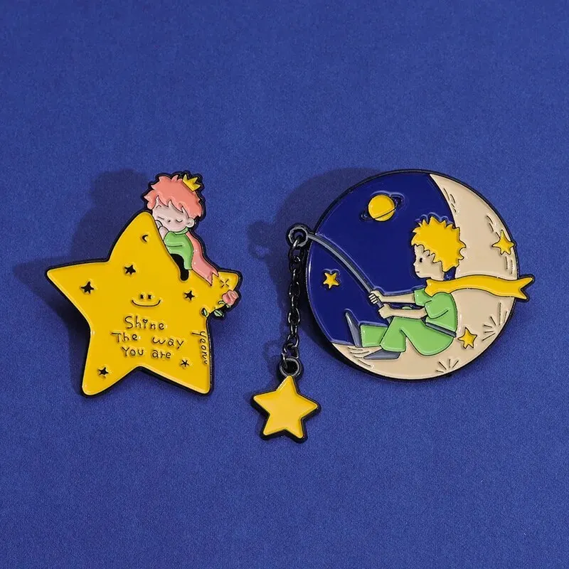 1-4pcs Cute Cartoon Little Prince Star Fairy Tale Breast Needle Moon Beautiful Emblem Rose Decoration Universe image 5
