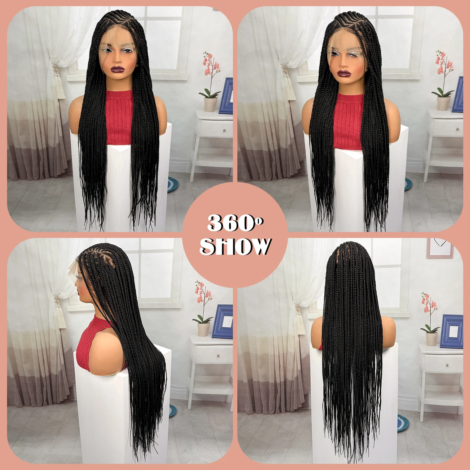 Synthetic Full Lace Cornrow Braided Wigs Natural Braiding Hair Wigs Box Braided Lace Wigs with Baby Hair for Black Women