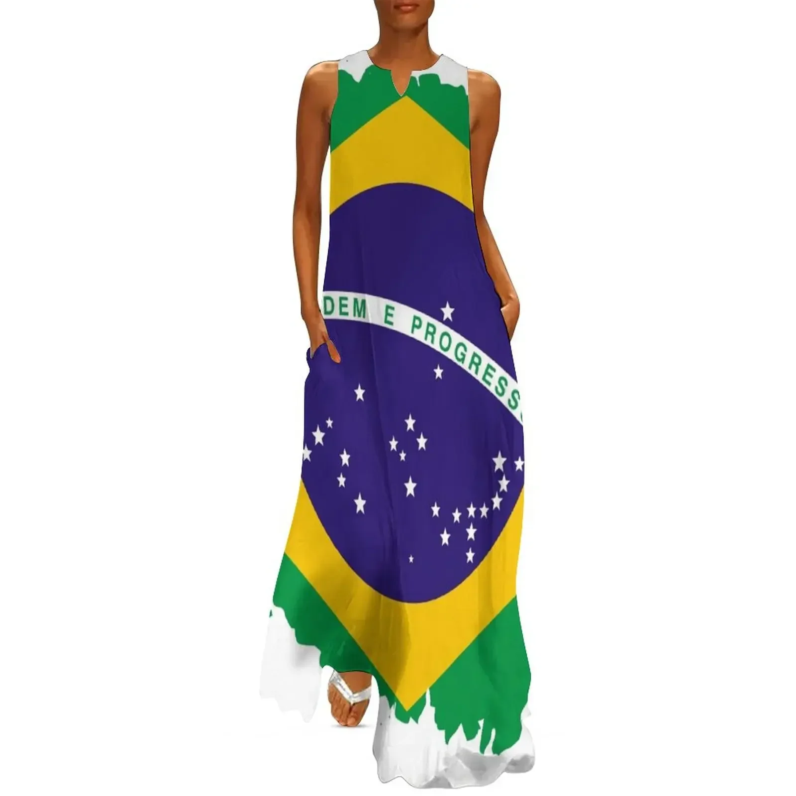 

Brazil splash flag Long Dress women clothing 2025 new arrivals Dress woman Women's summer dress summer woman 2025