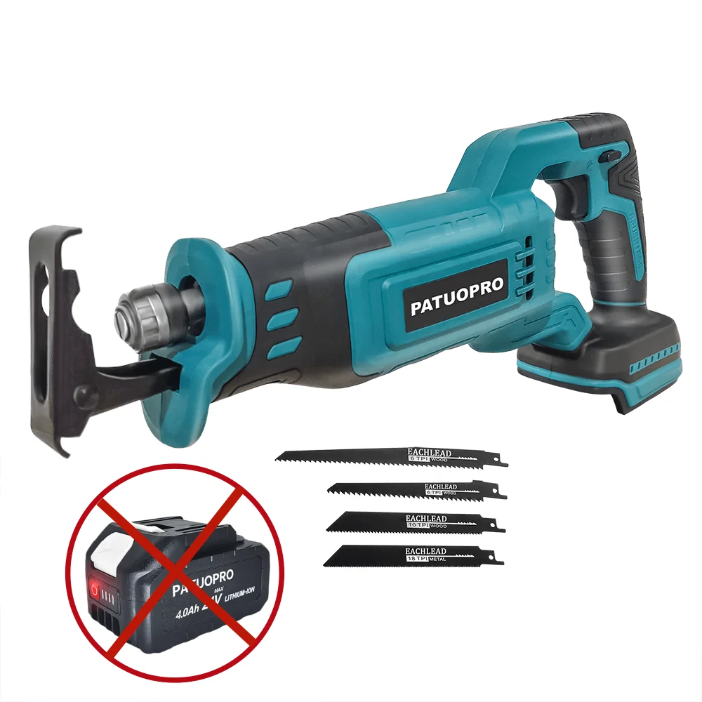 

PATUOPRO Brushless Reciprocating Saw With 4 Blades Rechargeable Saw Woodworking Cutting Tool For Makita 18V Battery(No Battery)
