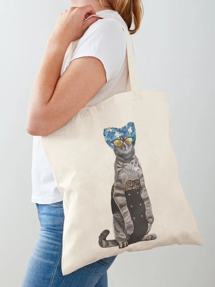 

Beach Tabby with Cat Eye Sunglasses Leopard Swimsuit Tote Bag shopper bags bag luxury women custom fabric bag