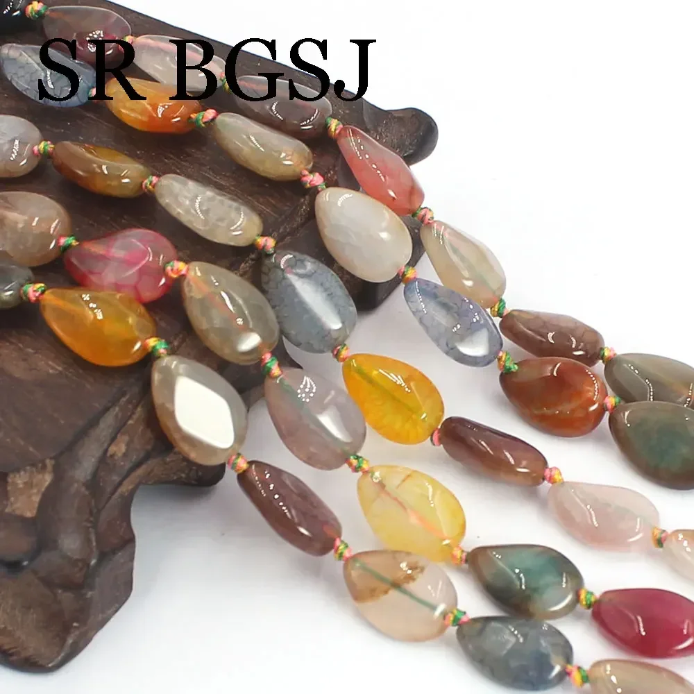 Colorful Rhombus Drip Water-drop Shape Multicolor Crackle Agat Onyx Gems Stone Jewelry Findings Beads Strand 15" image 3