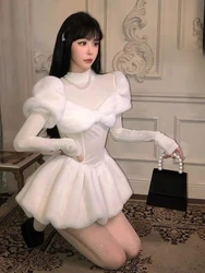 2023 Winter White Short Party Y2k Mini Dress Women Casual Elegant Knitting Slim Dress Lolita Kawaii One Piece Dress Korean Style