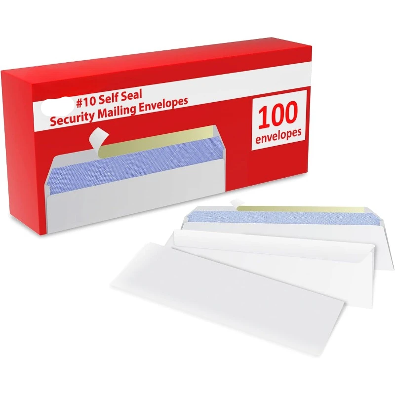 100 Mailing Envelopes, Self Seal Letter Size, Number #10 White Windowless Security Tinted  4-1/8 x 9-1/2 Inches, Quality 24 LB