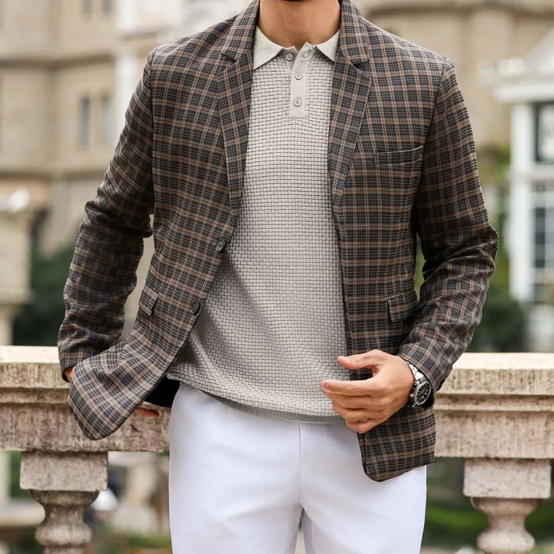 Slavinson Men's Sweater Spring Casual Knit Sweater Long Sleeve Lightweight Collared Pullover Breathable Fashion Soft Top US Size