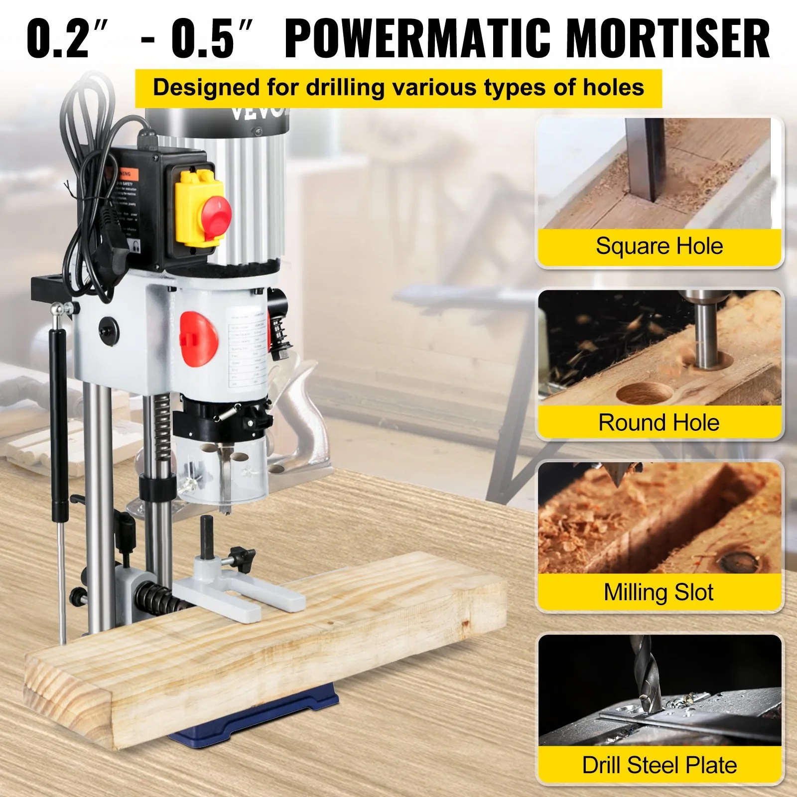 Woodworking Mortise Machine 3/4 HP Powermatic Mortiser With Chisel Bit Sets Benchtop Mortising Machine 750W Square Tenon Machine