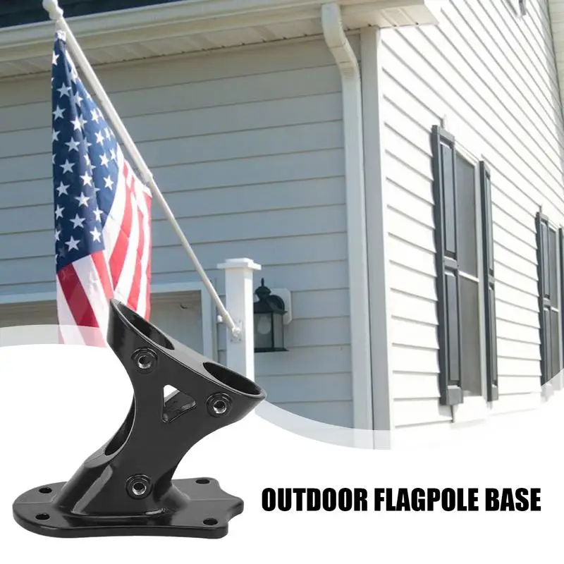 Flag Pole Mount Double-Hole Mounting Brackets Flag Pole Base Metal Base Stand Heavy Duty Wall Mount For Outdoor Use