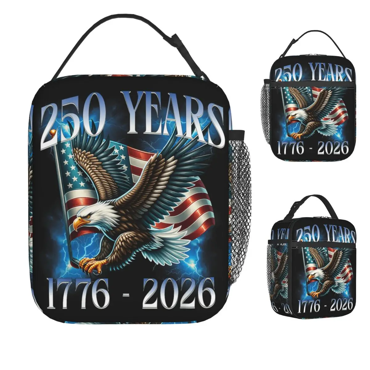 Eagle And Flag 250 Years Lunch Bag School Lunch Box For Women Funny Print Thermal Tote Handbags Oxford Cooler Bag