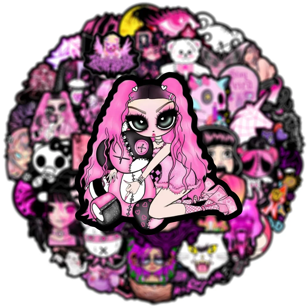

10/30/50pcs Cool Pink Gothic Style Cartoon Stickers Decals Aesthetic DIY Laptop Motorcycle Skateboard Phone Sticker Decoration