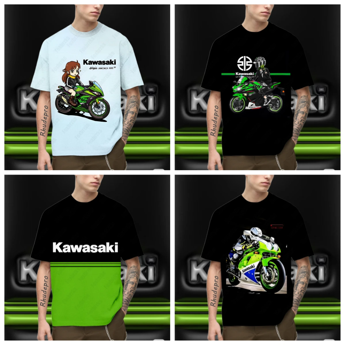 

Kawasaki Genuine Authorized T-shirt Printed T-shirt Quick Drying Sweat Absorption Loose Comfortable Locomotive Fashion Moto