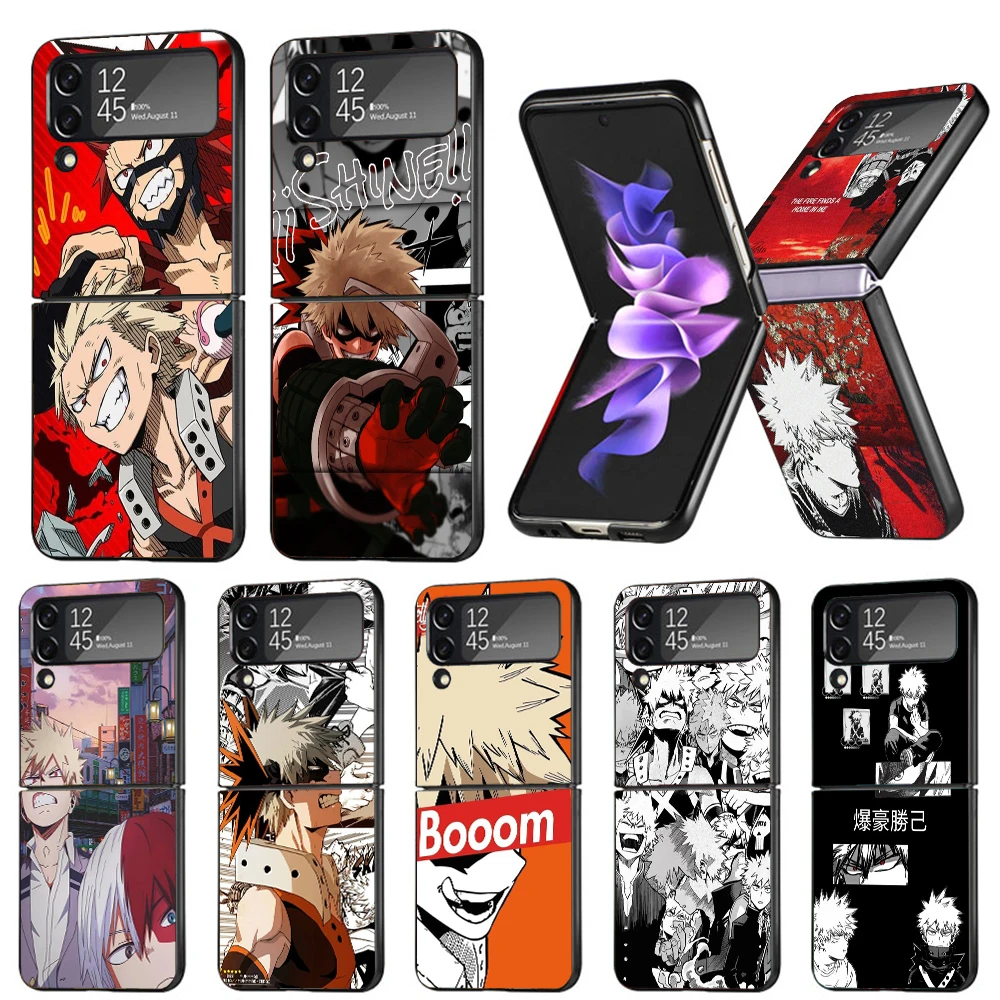 MHA Bakugou Katsuki Phone Case Cover for Samsung Galaxy Z Flip 6 5 4 3 5G Flip3 Flip4 Flip5 ZFlip6 Customized Black Fundas Clear