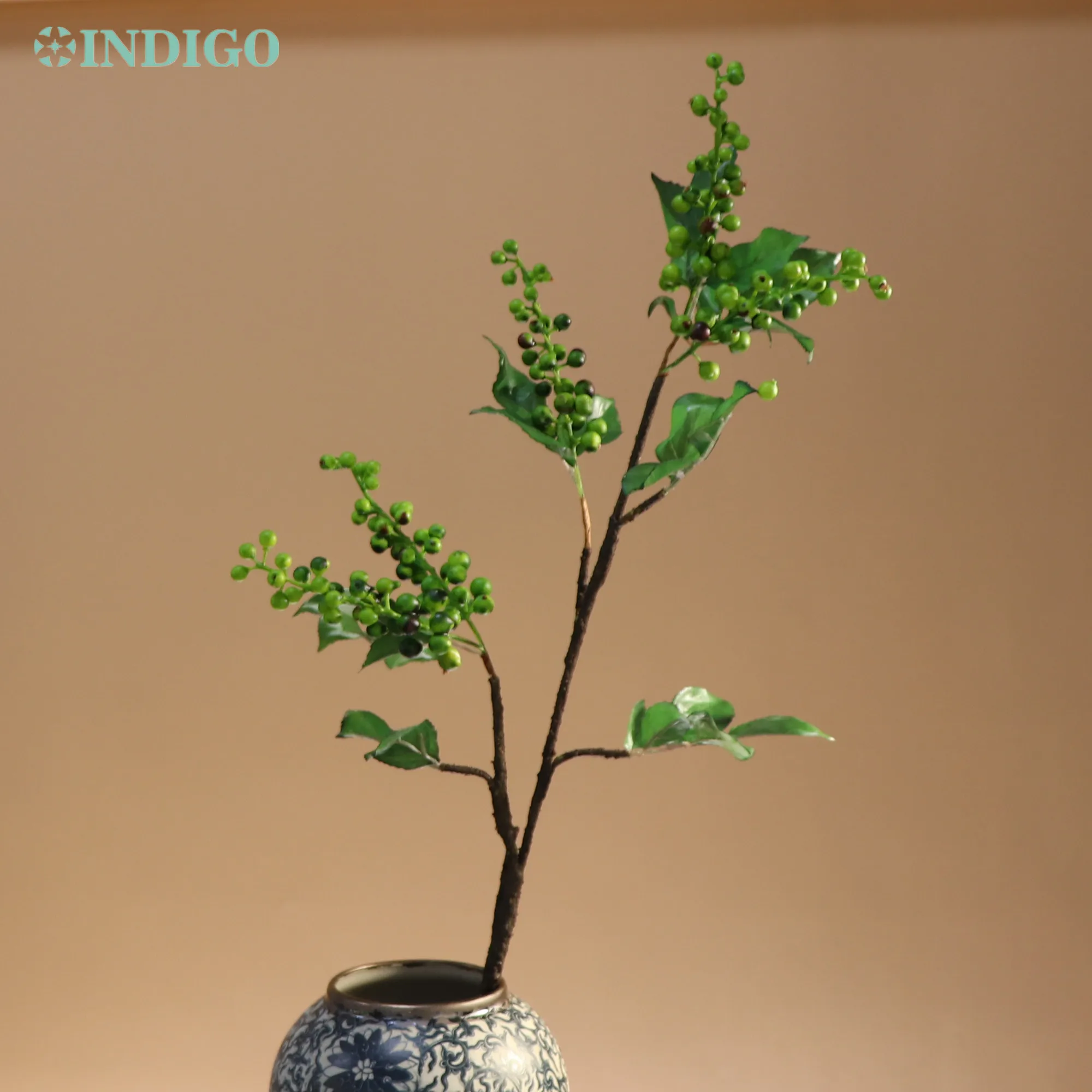 INDIGO-Artificial Holly Branch Green Tree, Foam Berry, Office Christmas Pine, Table Decoration, 1 Stem