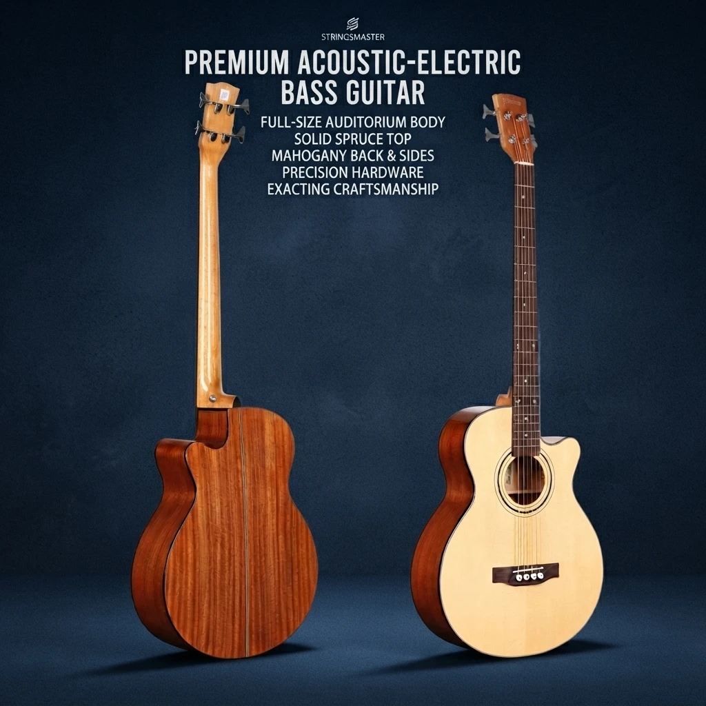 4 String Cutaway Acoustic Bass Guitar, Solid Top, Dark Back Sides, Natural Wood Finish, Chrome Tuners, Dot Inlay Daily Practice
