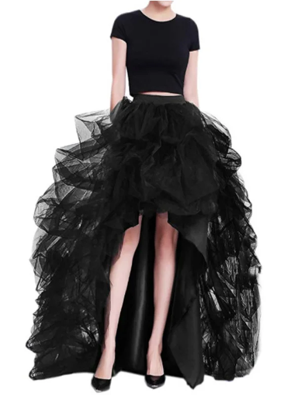 

High-Waisted Multi-Layer Me Puffy Skirt Street Sle Midi Skirt Polyester Fiber Decorative Stitching A-Line Skirt