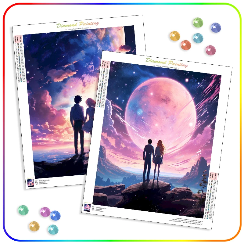 

SDOYUNO Diamond Painting Diamond Embroidery Couple Moon Purple Landscape Abstract 5D Full Round Drill Modern Decorative