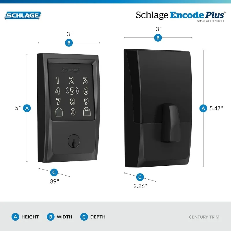 Imagem -03 - Schlage-wi-fi Deadbolt Smart Lock Cen 622 Codificar Plus Chave de Casa Apple Entrada sem Chave Fechadura com Guarnição Century Preto Fosco