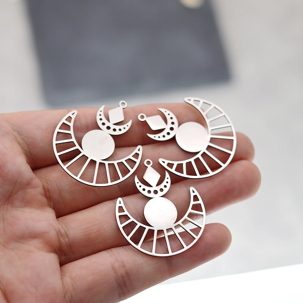 3pcs Eclipse of the Sun Luna Moon Art Line 316L Stainless Steel Pendant Charms for Jewelry Making Personalize Earrings Bracelets