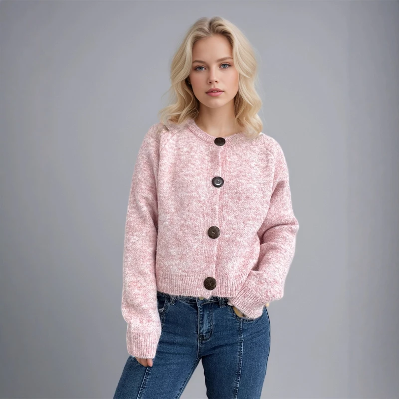 

2025 Winter Solid Color New Large Button Simple Thickened Warm Knitted Cardigan Coat for Women