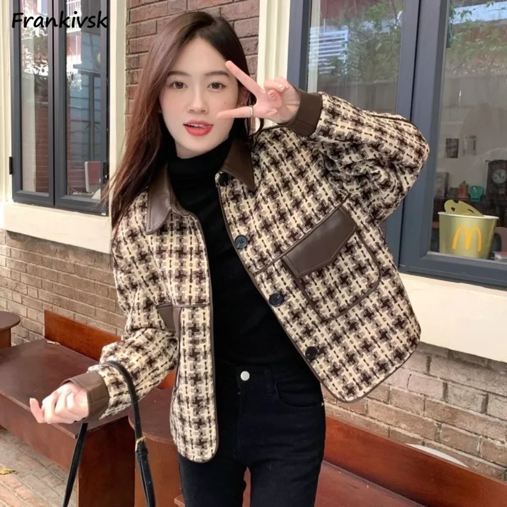 Vintage Women Jackets Long Sleeve Classical All-match Patchwork Outfit Autumn Winter French Style Streetwear Tops Creativity Ins