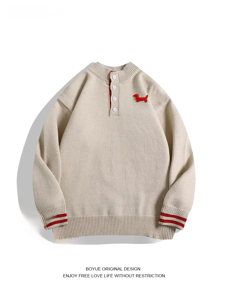 

BOYUE Casual Knitted Sweater with Embroidered Collar for Men And Women Youth Leisure Long Sve Crew Ne Pullover Winter Wa...