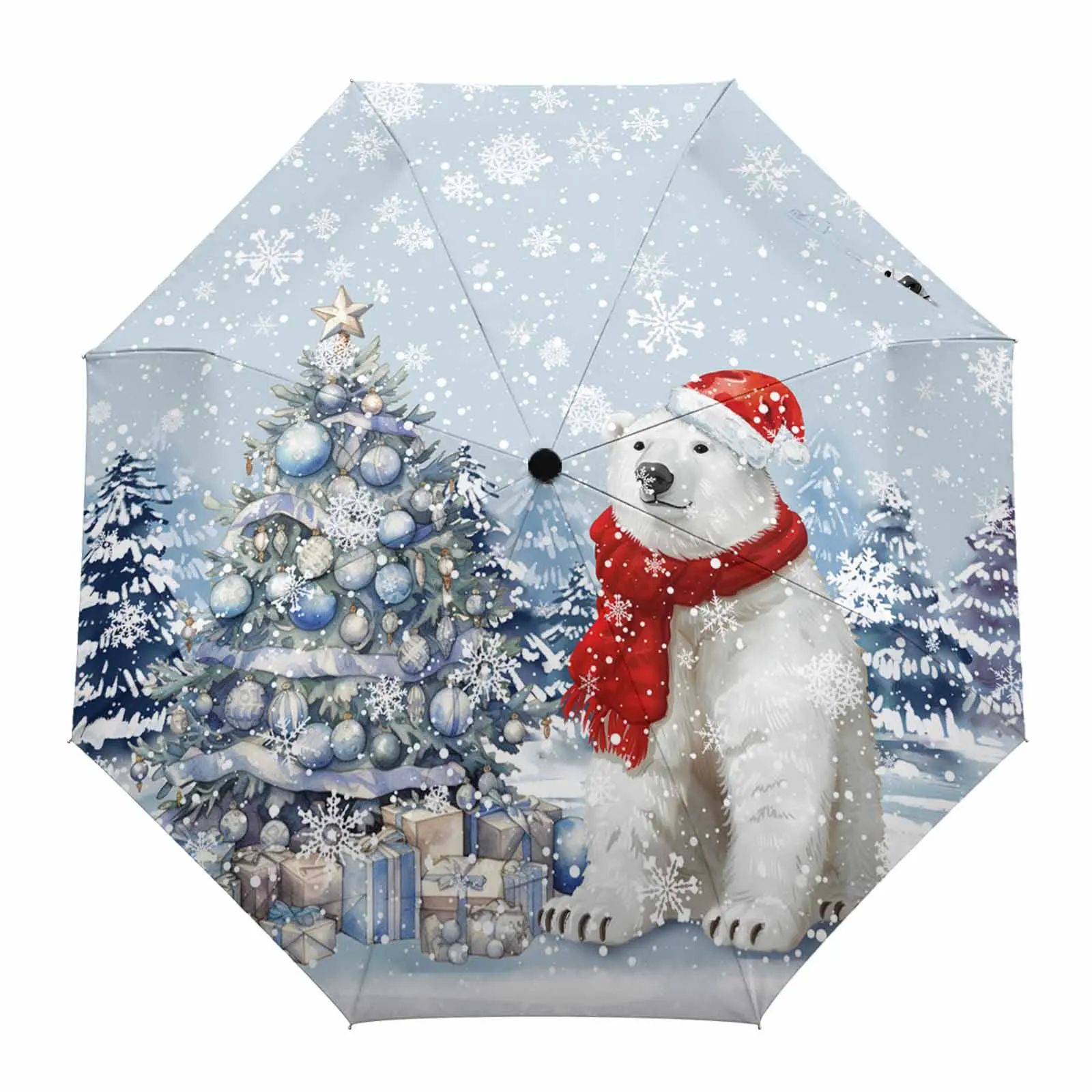 Christmas Snowflakes Retro Koala Fully-automatic Umbrella for Outdoor Kids Adults Umbrella Foldable Eight Strand Umbrella