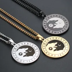 Yin Yang Wolf Sun Moon Pendant Stainless Steel Norse Vikings Pendant Necklace Viking Amulet Nordic Talisman