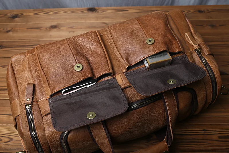 NZPJ Retro Herren Handgepäcktasche Leder Reisetasche Oberschicht Rindsleder Große Kapazität One Shoulder Messenger Bag Lässiger Laptop – Detail 12
