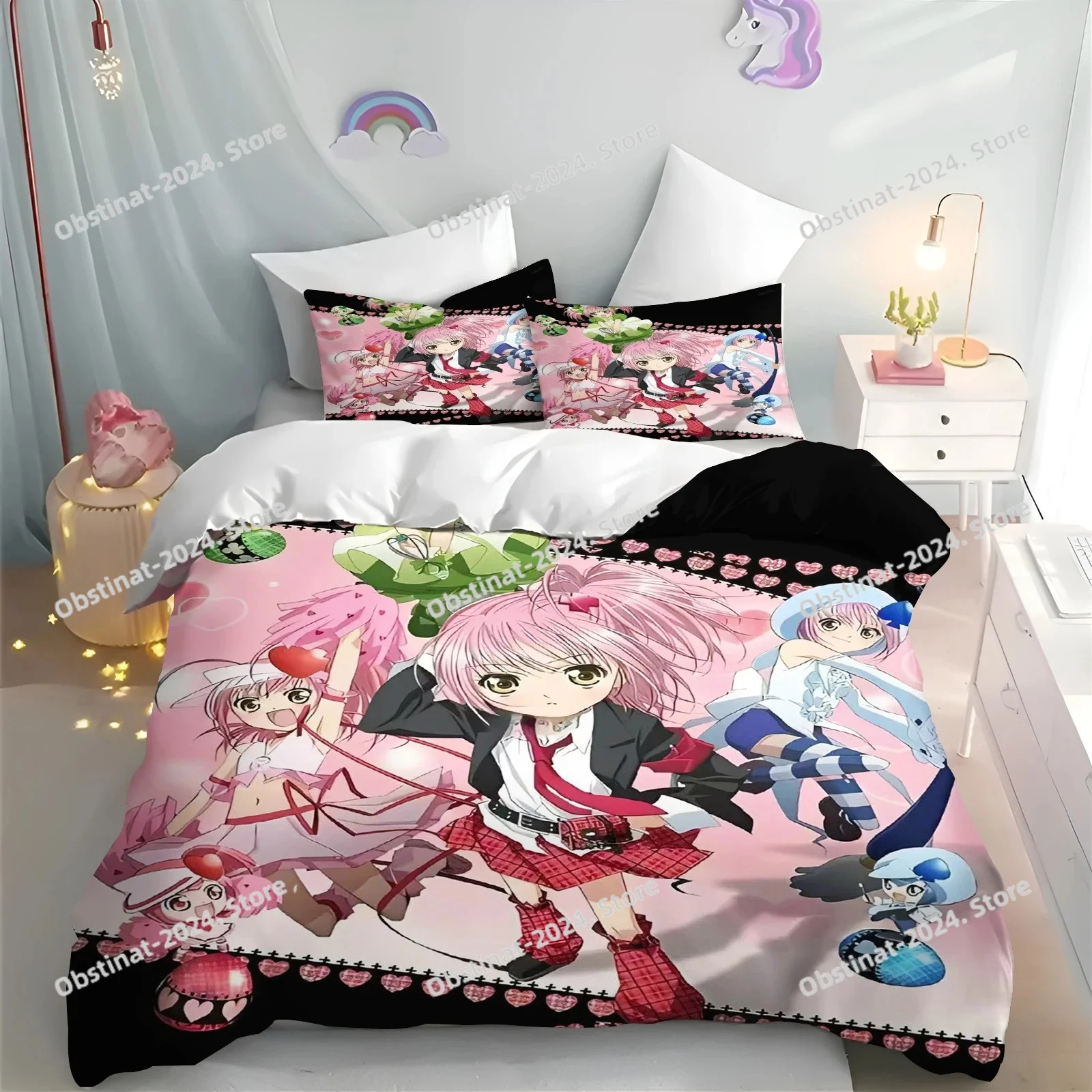 

Cartoon Shugo Chara Duvet Cover 3-Piece Set Children Hinamori Amu Cute Polyester Soft Breathable Comforter Animation Bedding Set