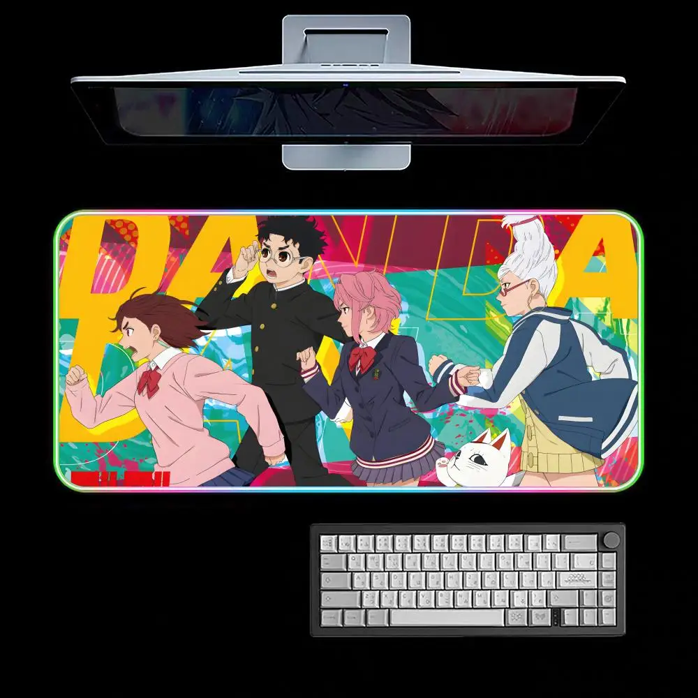 D-d-dandadan 애니메이션 마우스 패드 RGB 게이밍 마우스 패드 데스크 매트 HD 게이머 대형 LED 라이트 XXL 마우스패드