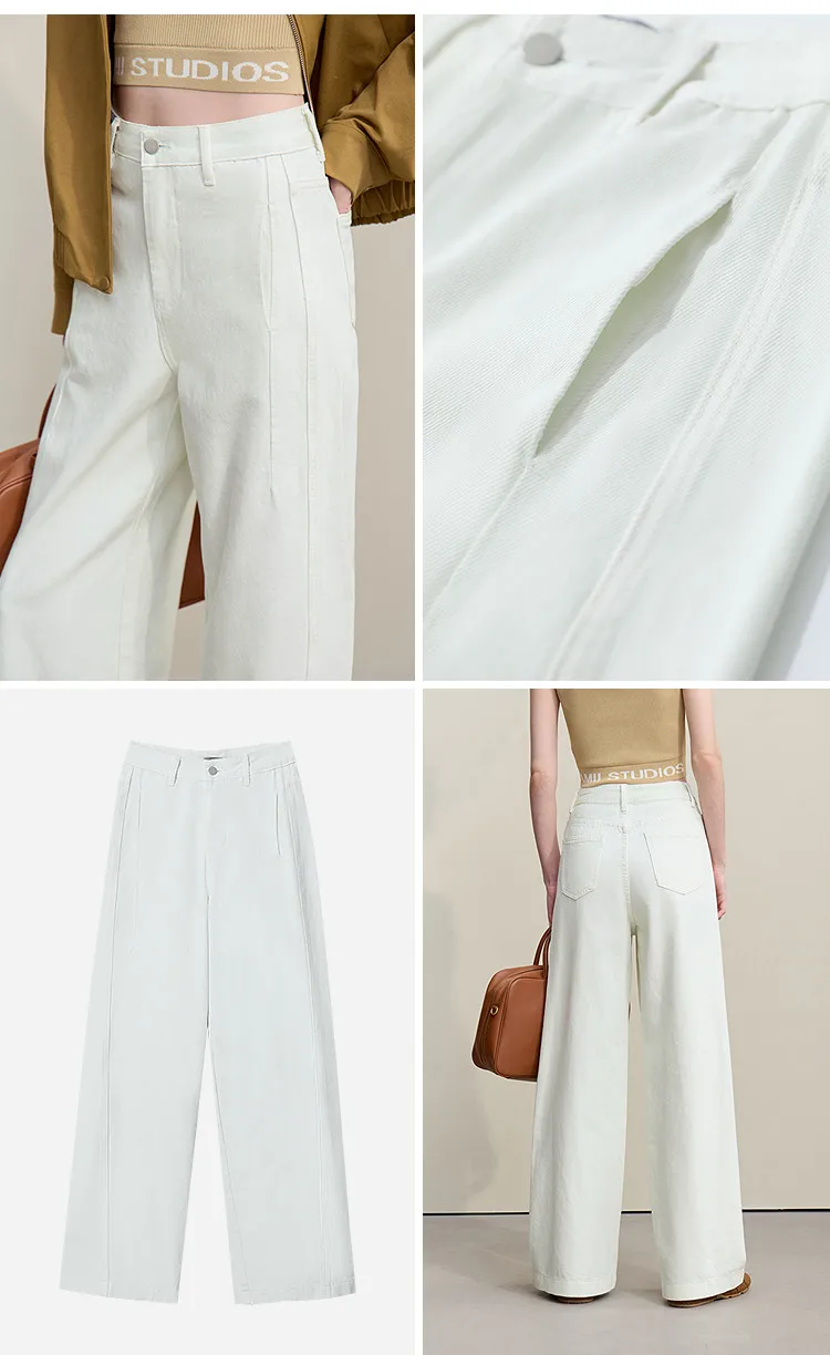 Amii calças jeans 2026 primavera nova cor sólida feminina confortável algodão jeans casual versátil solto calças de perna larga 12621095