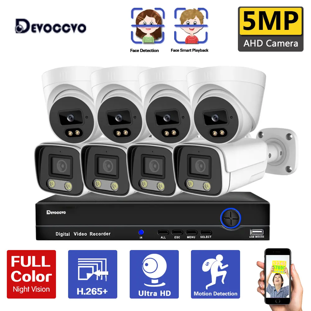 5MP Color Night Vision CCTV AHD DVR Camera Kit 8CH Outdoor Waterproof Security Surveillance Camera System Set 8 Channel XMEYE