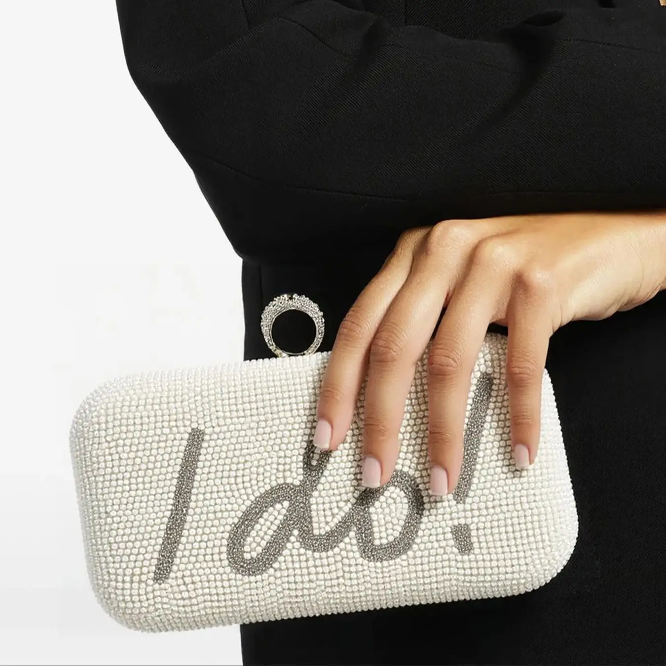 

I DO LOVE Дизайн Женские клатчи Жемчужные стразы Кольцо на палец с бриллиантами Роскошные сумки в форме клапана с кристаллами и буквами Мода