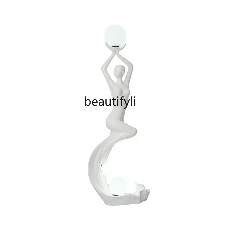 

Creative Art Portrait Floor Lamp Ornament Hotel Lobby Soft Mermaid Sculpture Decoration