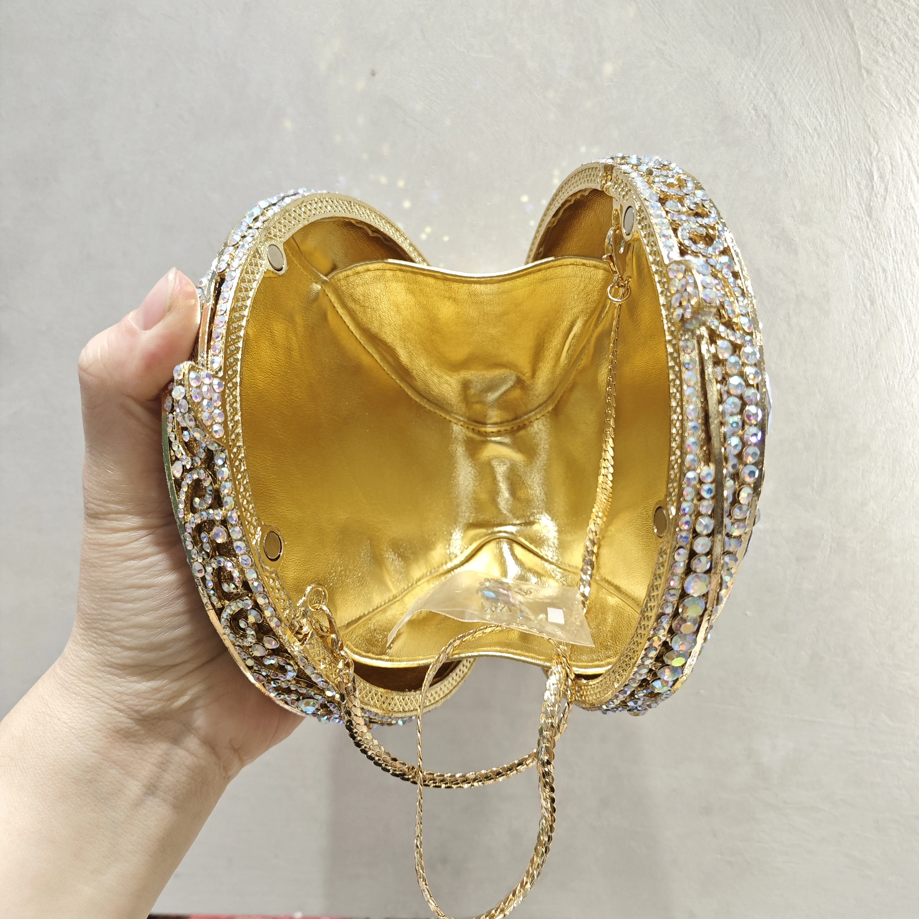 Round Evening Bag Gold Metal Rhinestone Wedding Bridal Clutches Luxury Lady Silver Party Dinner Minaudiere Formal Clutch Handbag