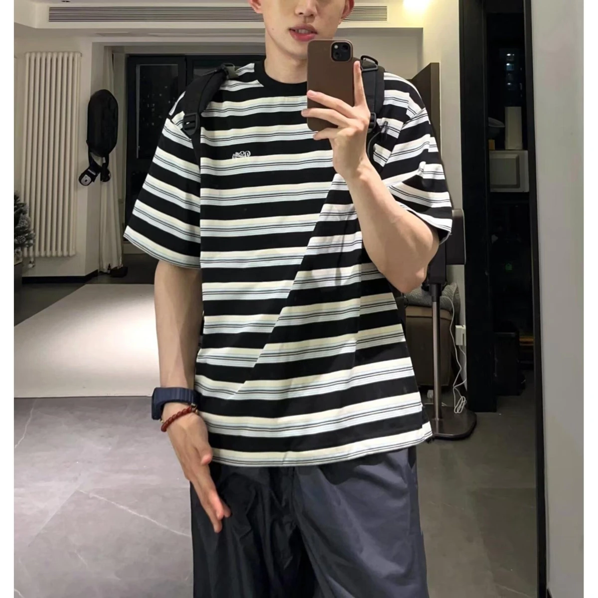 

New Men's ort Sve T-irt round Ne Base irt Top Summer 2025 Trendy Hip Hop Sle Stand Fit Polyester Fiber