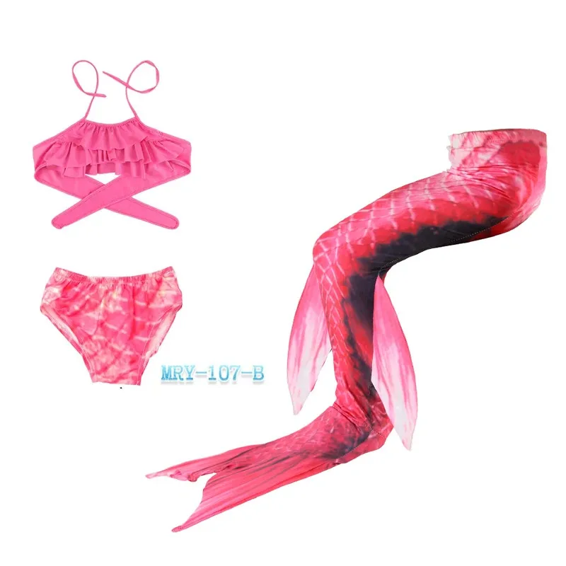 Kids Children Little Mermaid Tail Costume,Girl Swimmable Monofin Bikini Bathing Swimsuit Set Mermaid Tails for Swimming Cosplay