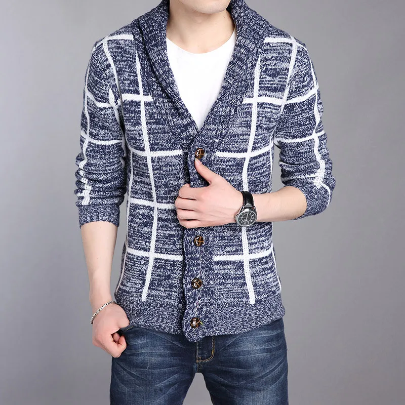

Autumn Winter New Fashion Men's Plaid Casual Trendy Simple Basic Loose Knitted Sweater Cardigans Male Single-breasted Coats Tops