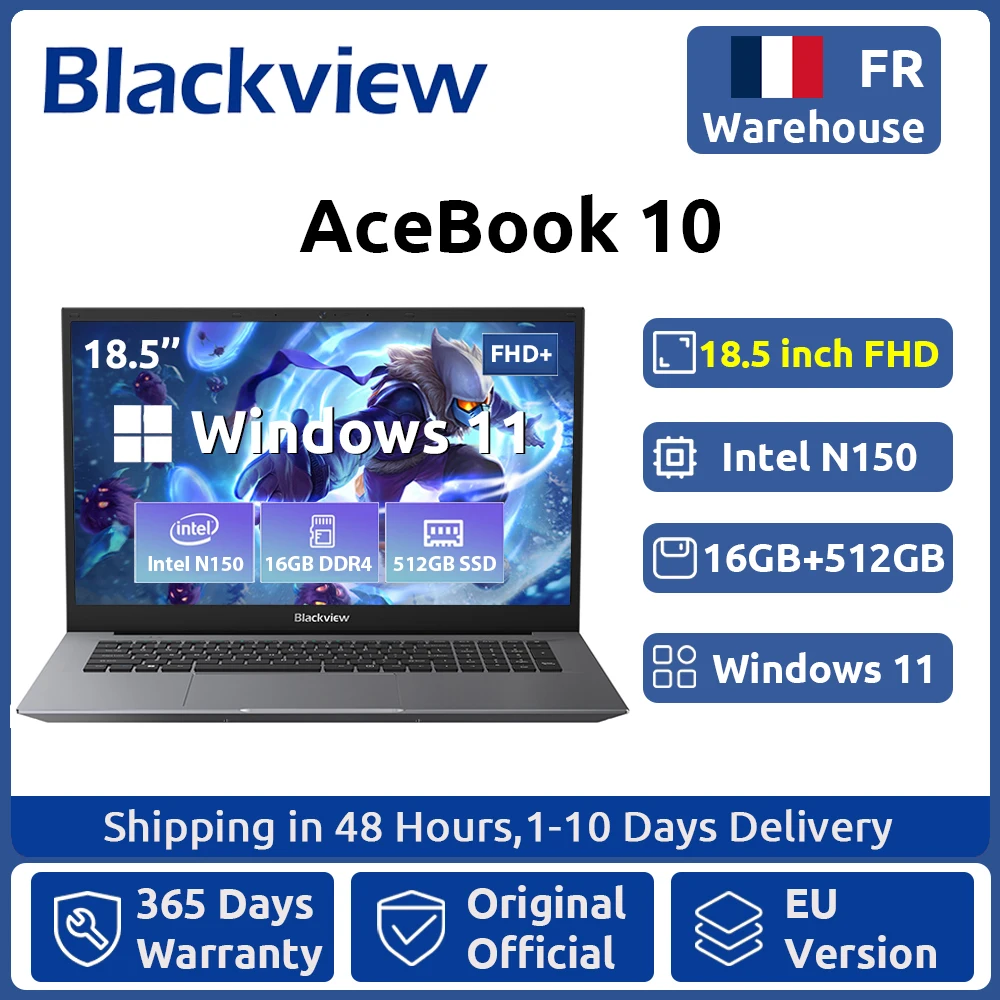 Computer portatile Blackview ACEBOOK 10, 18,5" FHD, 8000mAh, Intel N150, Windows 11, 16GB RAM, 512GB, BT5.2, WiFi 6, notebook desktop