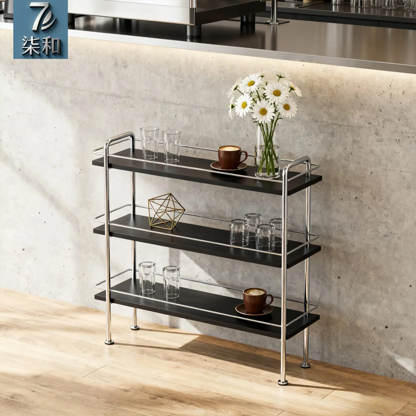

Restaurant Hotel Simple Kitchen Shelf Storage Rack Floor Type Stainless Steel Metal Multi-layer Shelf Cup Rack