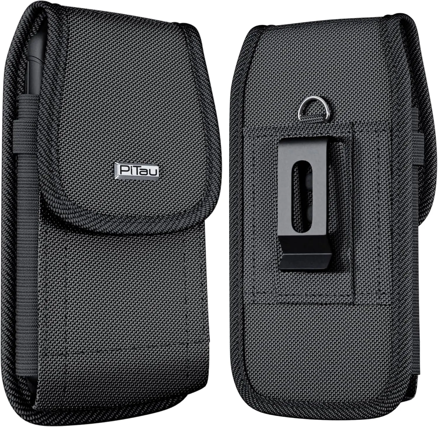 Large Nylon Phone Holster for iPhone Plus/Pro Max & Samsung Galaxy Plus Models, Belt Clip Case with Pen Holder, Black
