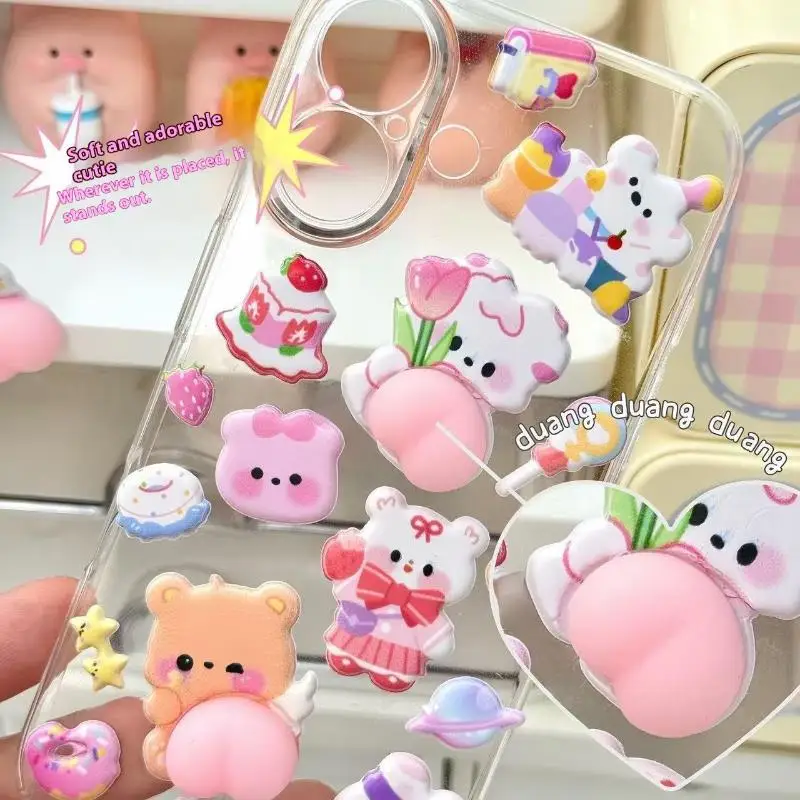 1/4 قطعة الكرتون ملصق ثلاثية الأبعاد منتفخ Squizee الإجهاد الإغاثة أرنب كابيبارا الدب ل جراب هاتف محمول الديكور مجلة لتقوم بها بنفسك الكولاج #3