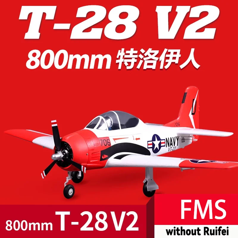 Fms 800mm T-28 v2 trojan red segunda guerra mundial modelo real aeronave asa fixa modelo de controle remoto eletrônico
