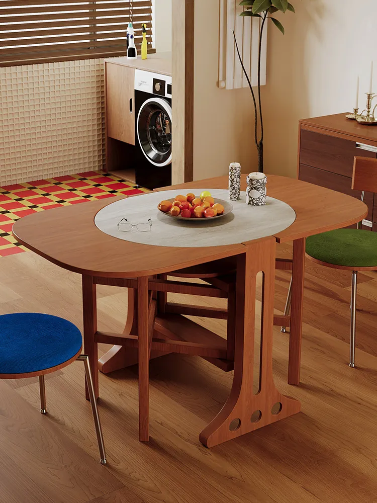 Mid-Century Solid Wood Folding Dining Table Oval Folding Round Table Small Apartment Living Room Home Dining Table Special Offer