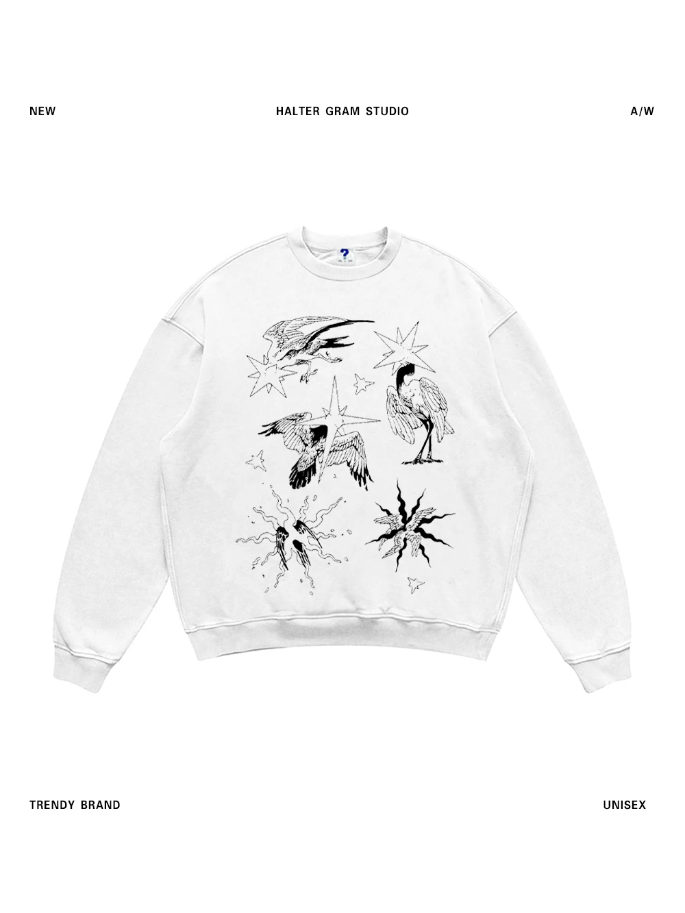 

Retro American Hand-Painted fiti Hoodie ex High-Street Sle Pure Cotton Long Sve round Ne Warm Casual Sweatirt