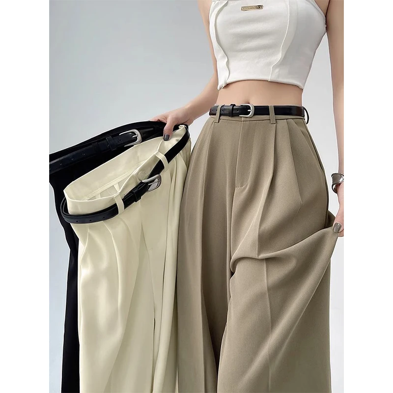 

MEXZT Fashion Wide Leg Pants Women Korean with Belt Baggy Black Suit Pants Summer Streetwear High Waist Straight Trousers New