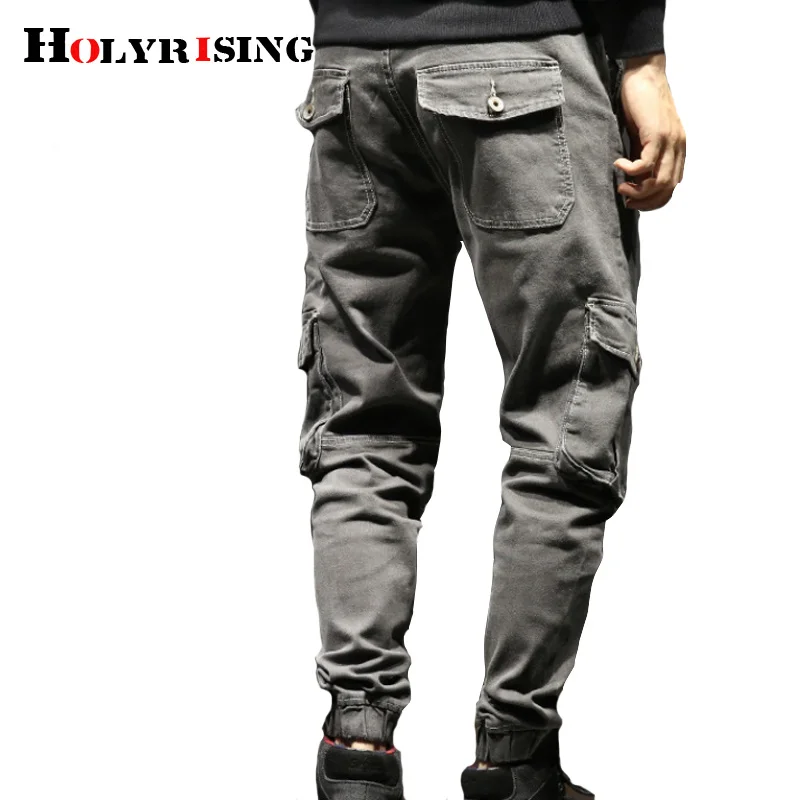 

Holyrising Mens Jeans Denim Pocket Pants Summer Autumn Casual gray big pockets men's trousers cargo jean pant 28-42 size 18856-5