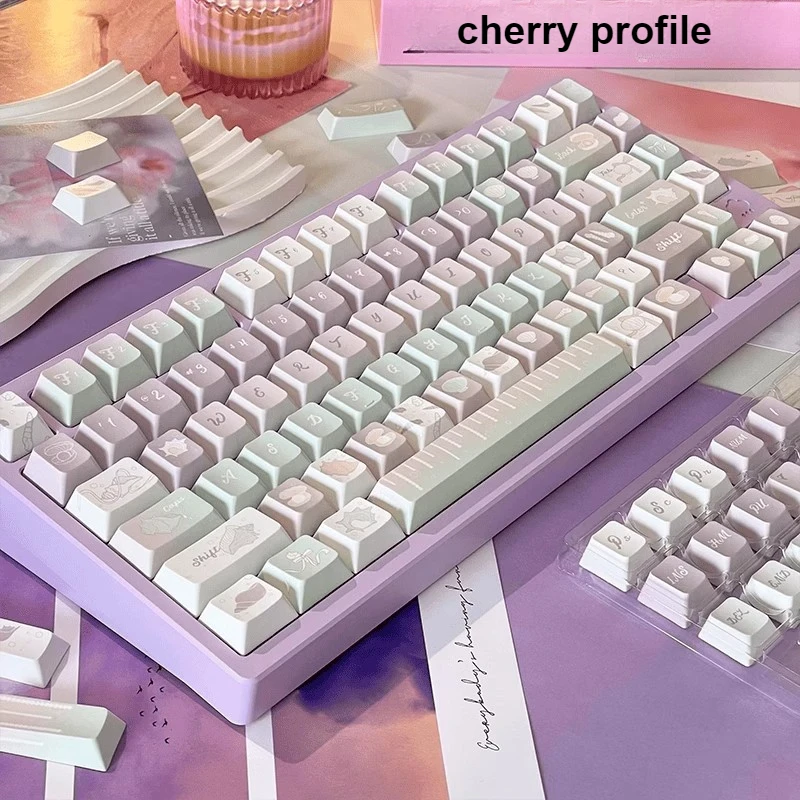 

Listening To The Sea Theme Keycaps Set PBT Sublimation Cherry Profile Keycaps for Mechanical Keyboard Custom Creative Key Caps